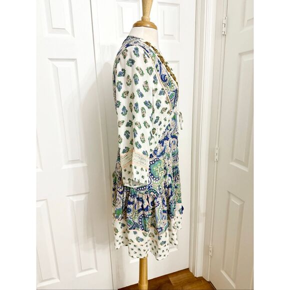 Miss June Paris Jenny Paisley Sequin Embroidered V-Neck Tassel Mini Dress OS - Picture 4 of 8